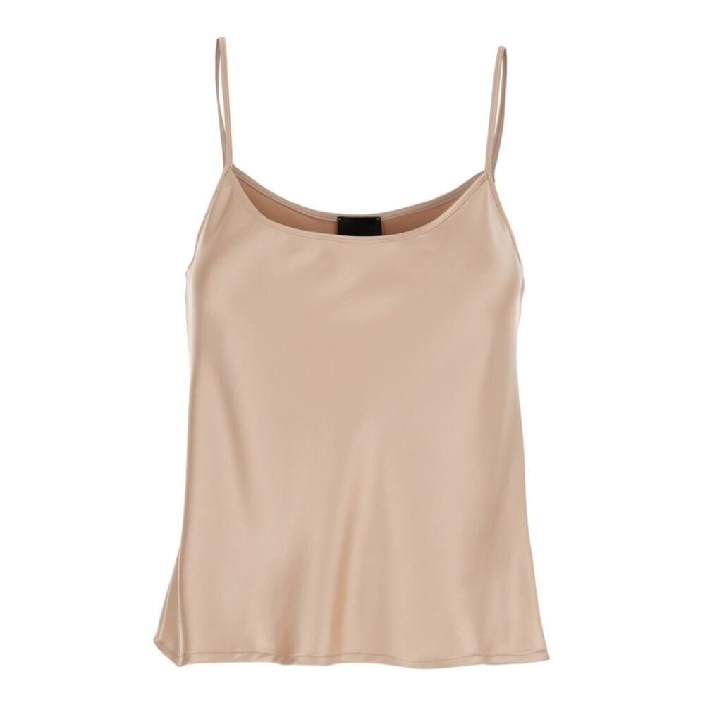 Plain Women Beige Top With Spaghetti Straps In Satin Woman